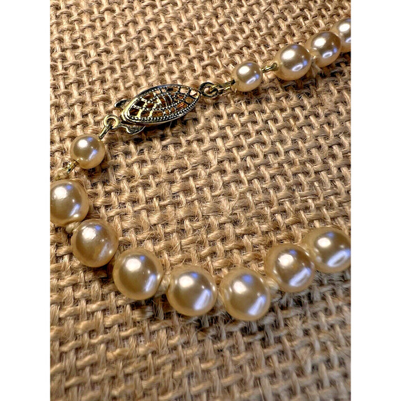 Strand (Broken) of Knotted Faux White Pearls with Gold tone Clasp--28 inches - Picture 4 of 10